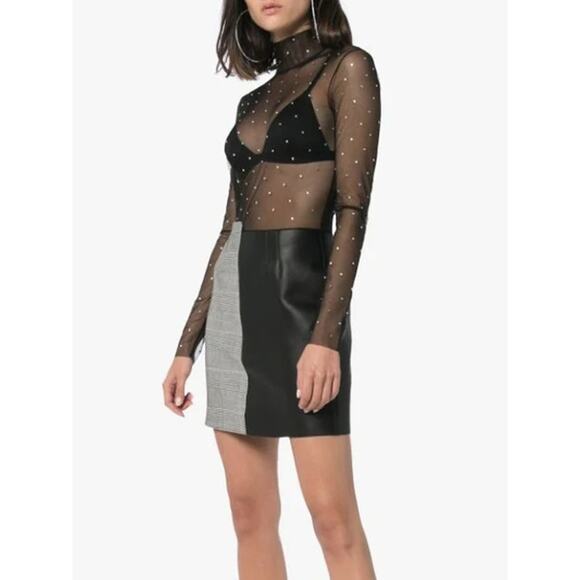Heron Preston High Neck Rhinestone Mesh Leather Wool Mini Dress Size Small - Picture 1 of 10